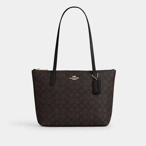 Coach Dark Brown Fiona Zip Tote Bag
In Signature Canvas